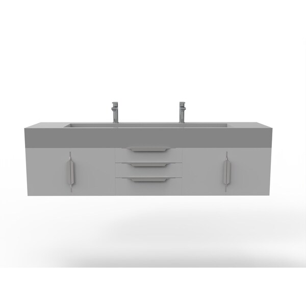 Castello Usa Nile 72" Wall Mounted Gray Vanity With Gray Top And Brushed Nickel Handles CB-MC-72G-BN-2053-GR - main